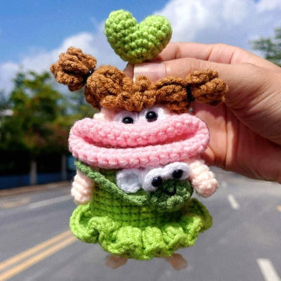 cartoon wool knitted hand-woven big, Car key bag - green-girl-general-99-carfinished-product