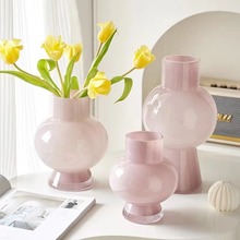 中古芬顿高颜值玻璃花瓶法式ins奶玉色客厅插花摆件高级感花器