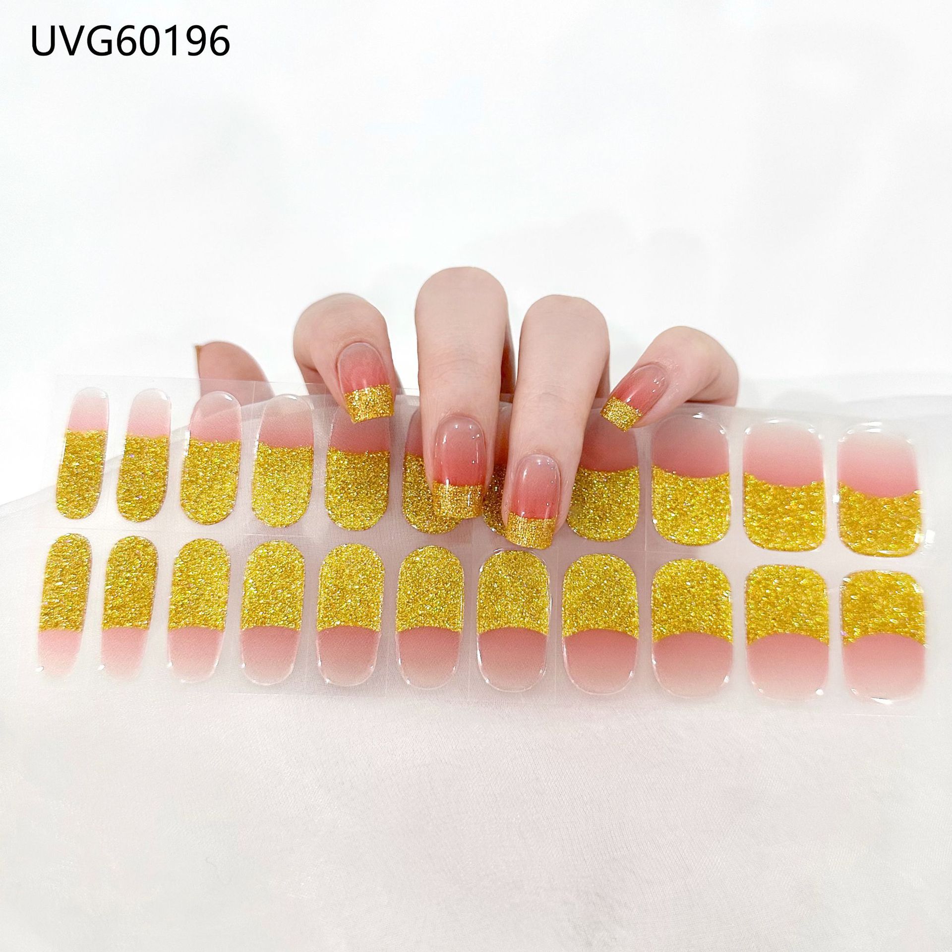 Pegatinas de uñas de gel UV transparentes efecto hielo, semicuradas, con lámina dorada, fototerapia, efecto película de aceite