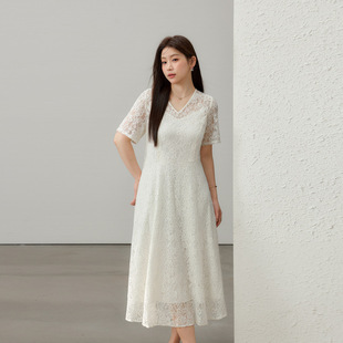 [French Gentle Lace V Neck Slim Dress] Slim and Beautiful Plus Size Women's Clothing Fat mm 2025 Summer New Style