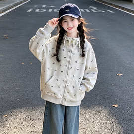 女童春秋款外套2026新款洋气中大童秋装休闲连帽卫衣开衫夹克上衣
