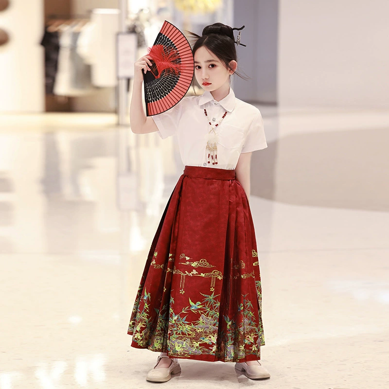 Конская юбка с лапшой для девочек весной 2024 новый детский древний стиль