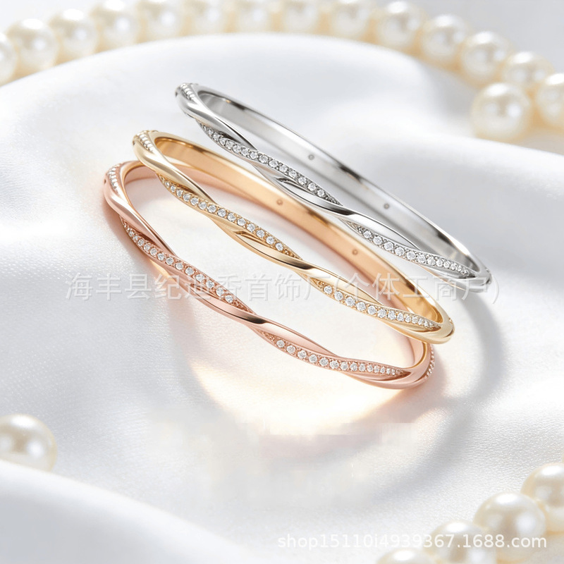 Gvc Ji Jia High-Quality Diamond-Encrusted Bracelet for Women, Möbius Spiral Wave Design, Popular Live-Stream Bracelet, Factory Wholesale Gvc Ji Jia High-Quality Diamond-Encrusted Bracelet for Women, Möbius Spiral Wave Design, Popular Live-Stream Bracelet, Factory Wholesale