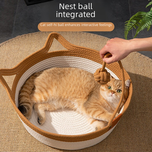 Rattan cat nest, universal for all seasons, summer cat house, cattail kennel, cat scratching board, summer pet bed, cat supplies, breathable