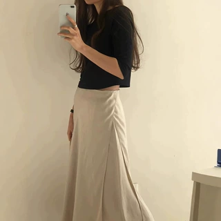 ounce韩系纯色丝滑缎面半身裙2025夏季女气质通勤时髦百搭鱼尾裙