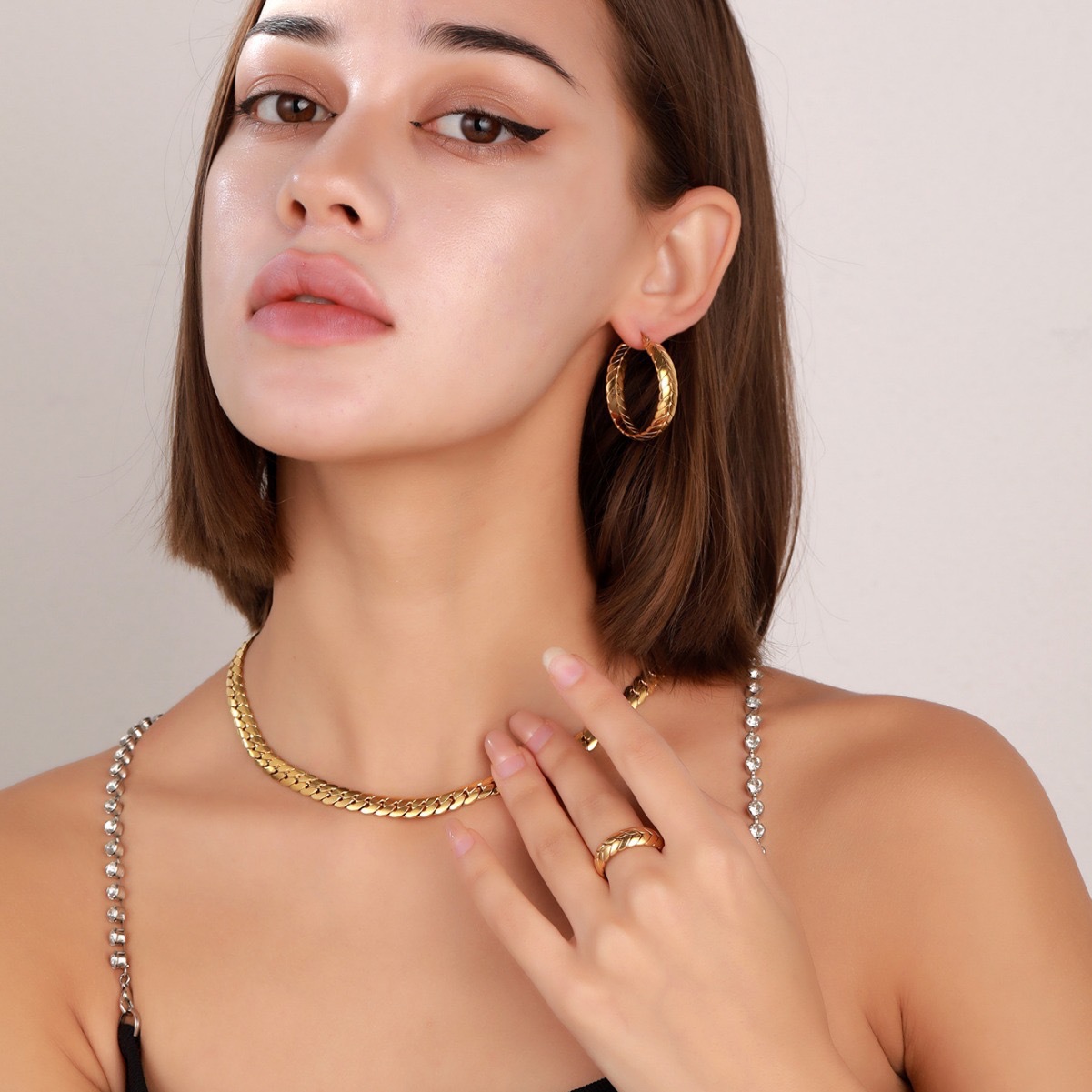 Set de joyas chapado en oro 18k espiga de trigo acero mujer_voghion.com