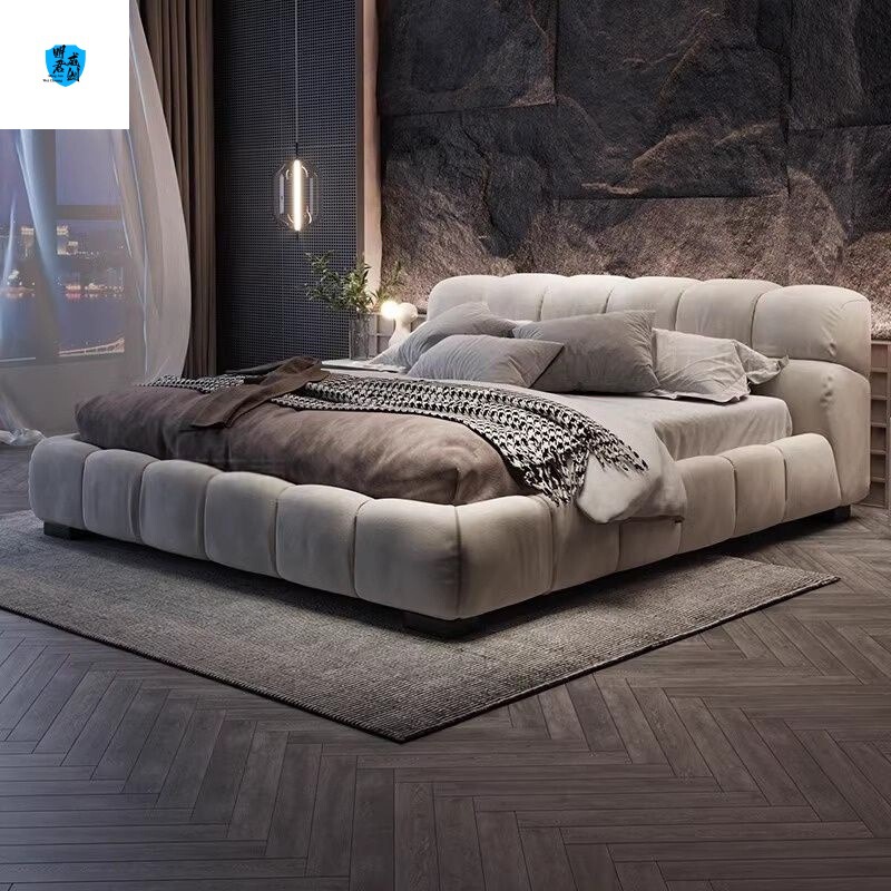 Ins Cream-Style Puff Bed, Light Luxury High-End Tatami Master Bedroom, Cat-Scratch Fabric Storage Double Bed, Modern Fabric Art Ins Cream-Style Puff Bed, Light Luxury High-End Tatami Master Bedroom, Cat-Scratch Fabric Storage Double Bed, Modern Fabric Art