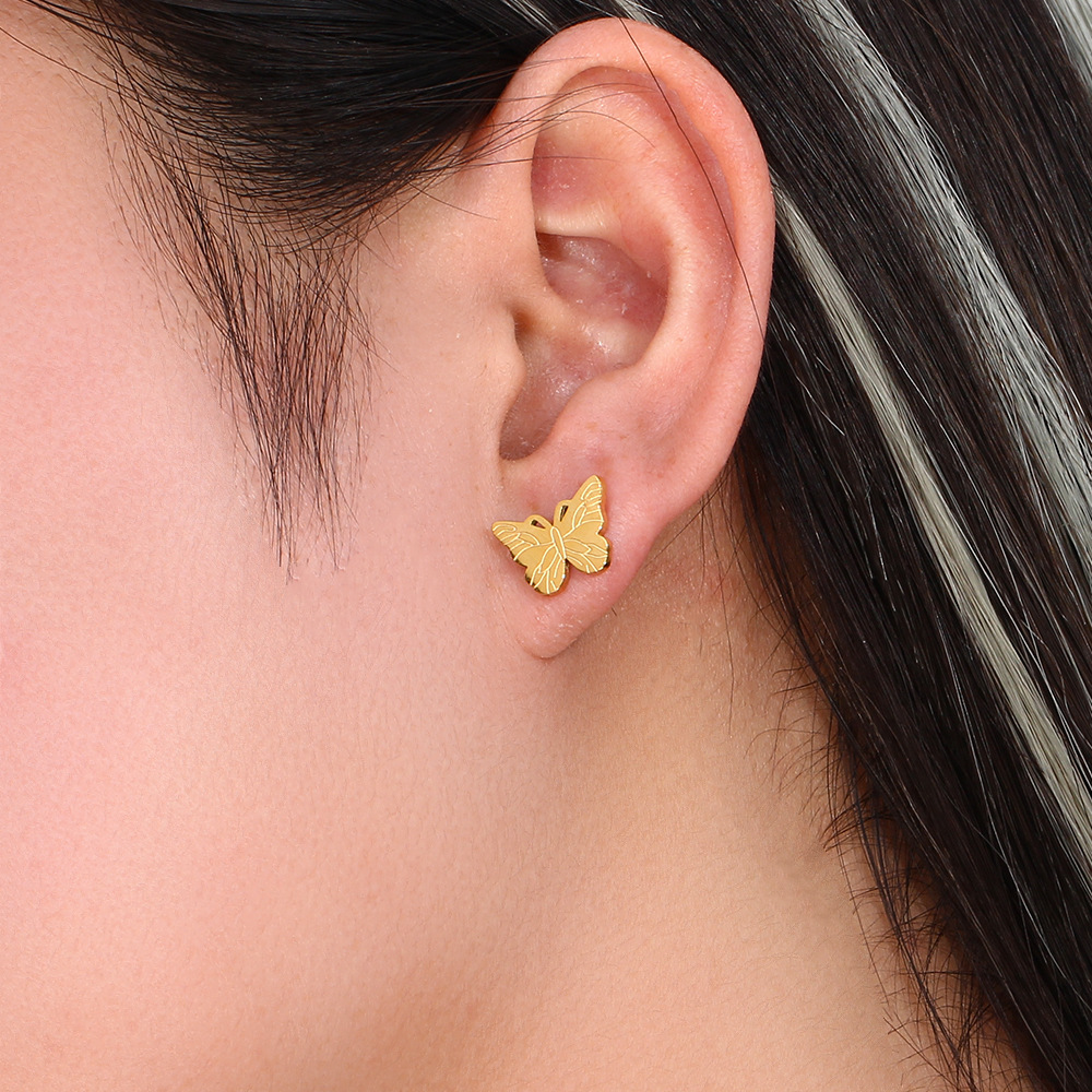 Pendientes De Animales Geométricos De Moda Chapado En Acero Inoxidable 18k Oro Tallado Mariposa Pendientes display picture 4