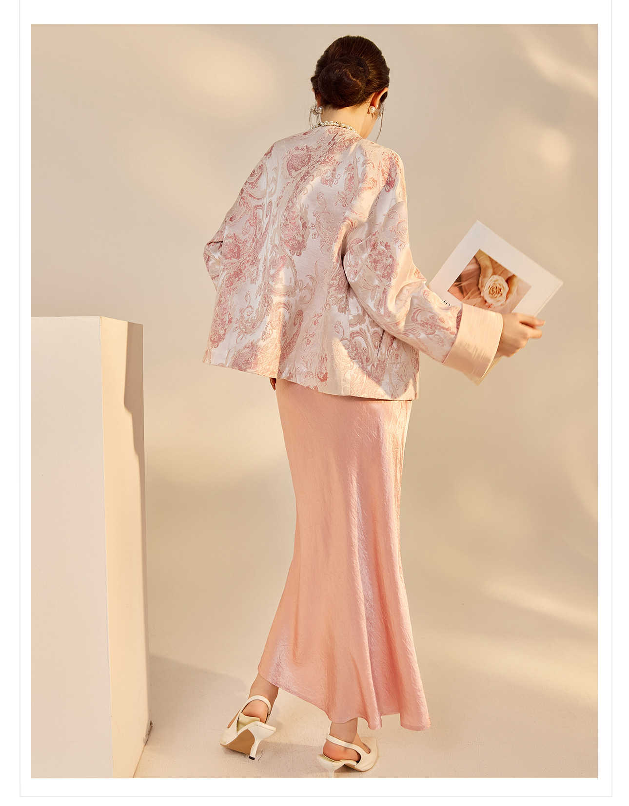 Áo khoác nữ kiểu Trung Hoa mới, chất liệu jacquard họa tiết nổi, phối khuy cài, form suông thu đông N9025 — Miju [phiên bản cotton], Hồng nhạt [phiên bản cotton], hồng nhạt, cơm cam chi tiết 37