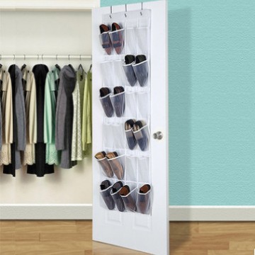 Venta al por mayor 24 rejilla puerta trasera zapatos de almacenamiento colgante bolsa hogar suministros organización bolsa tela no tejida + PVC puerta trasera bolsa de almacenamiento