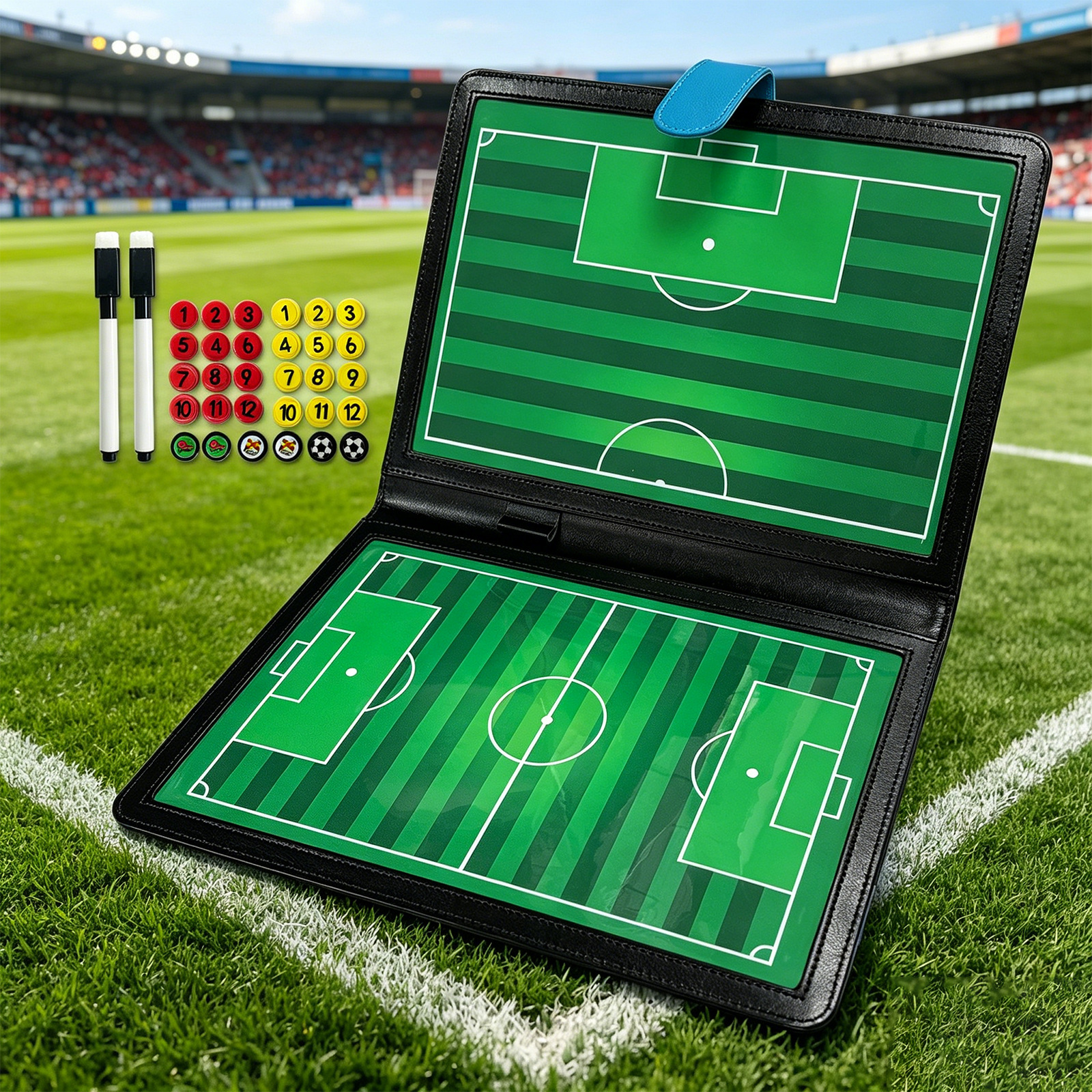 High-end leather foldable football tactical board, coach training command board, professional competition magnetic tactical board, writable and erasable