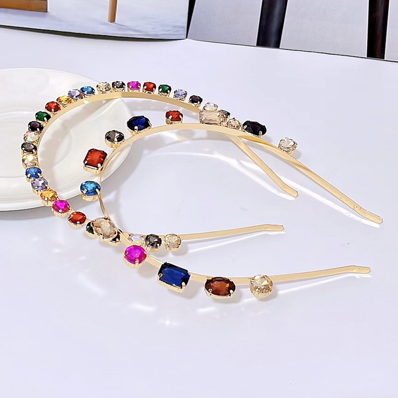 Diadema de cristal estéreo de estilo coreano, diadema de cristal colorida geométrica, accesorios para el cabello, diadema de palacio retro, venta al por mayor