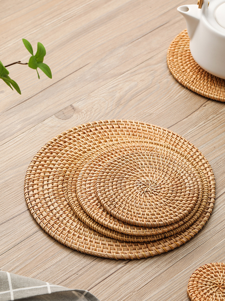 Tejido de caña artesanal almohadilla de taza de té tejido almohadilla de comedor creativa almohadilla de mesa almohadilla de platos almohadilla de aislamiento de calor