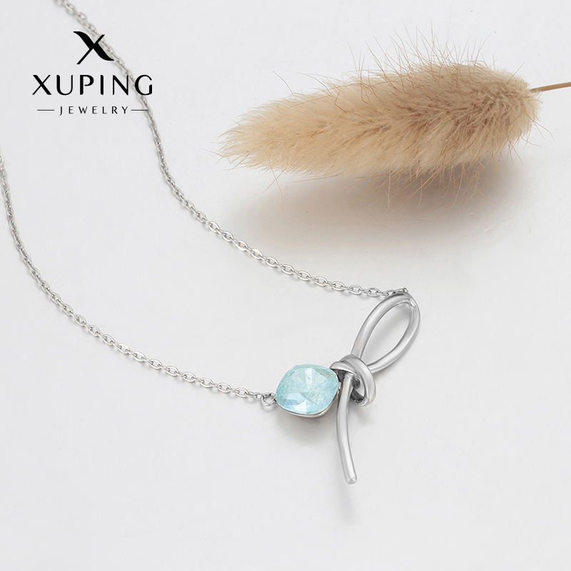 Xuping imitación de cristal collar de arco de moda simple temperamento dulce cadena de clavícula de viento collar de fábrica de damas al por mayor