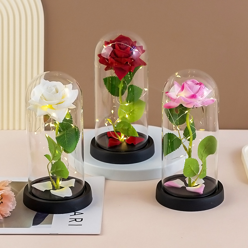 Unisex rose immortal flower glass cover Mother's Day Valentine's Day Christmas gift decoration ornaments_voghion.com