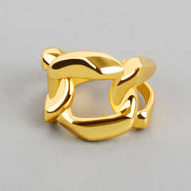 冷淡风黄金戒指宽面链条开口小众设计质感气质女银指环工厂现货