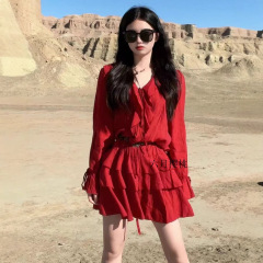 エジプト、ドバイ、モロッコ、砂漠旅行ドレス、新疆西北敦煌旅行服、スリムな赤いスカート