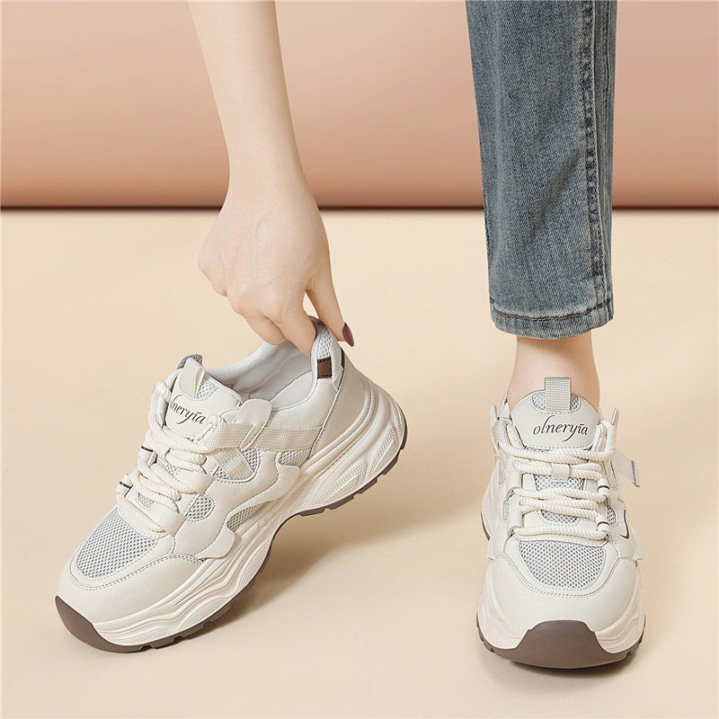 Giày sneaker nữ chunky đế dày lưới thoáng khí mùa xuân hè — 6112 thẻ, 611m màu nâu