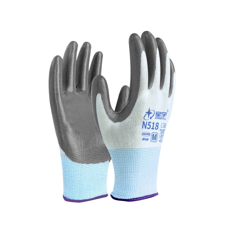 Перчатки Xingyu N518 полиэстеровые нитриловые (белая пряжа серая)