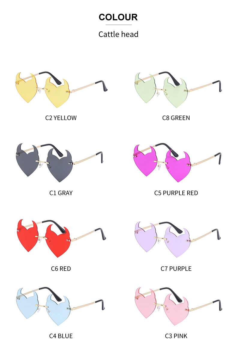 Women's Fashion Heart Shape Pc Special-shaped Mirror Metal Frameless Sunglasses display picture 9