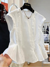 特大码300斤韩系洋气纯棉小裙摆圆领无袖小衫女夏上衣
