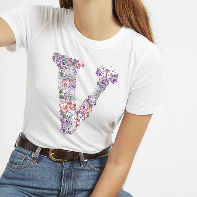 butterfly 26 letters printed short-sleeved t-shirt  NSATE61007