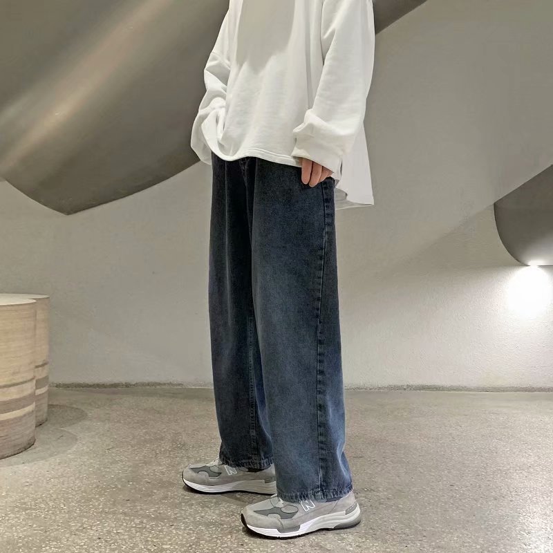 2025 Summer Trendy New Hong Kong Style Retro Jeans Men's Loose Straight Simple Wide-Leg Pants Stylish Versatile Long Pants