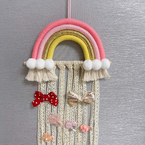 ins Nordic style braided rainbow pom-pom ribbon hairpin hairpin storage belt wall decoration wall decoration hanging decoration finishing