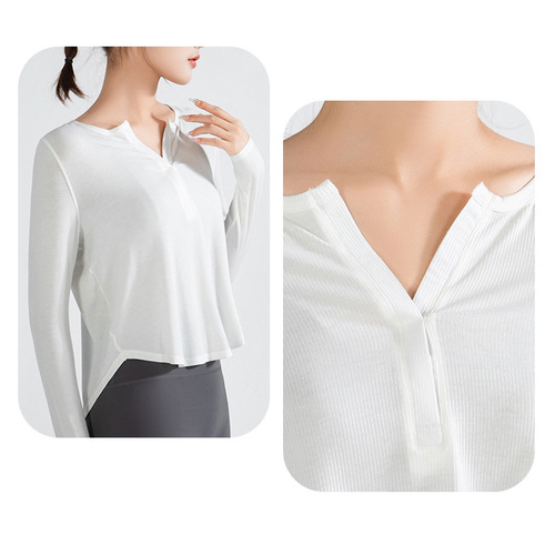 Loose sportswear women's tops new running quick-drying clothes cross-border lulu fitness long-sleeved yoga clothes spring and summer wholesale