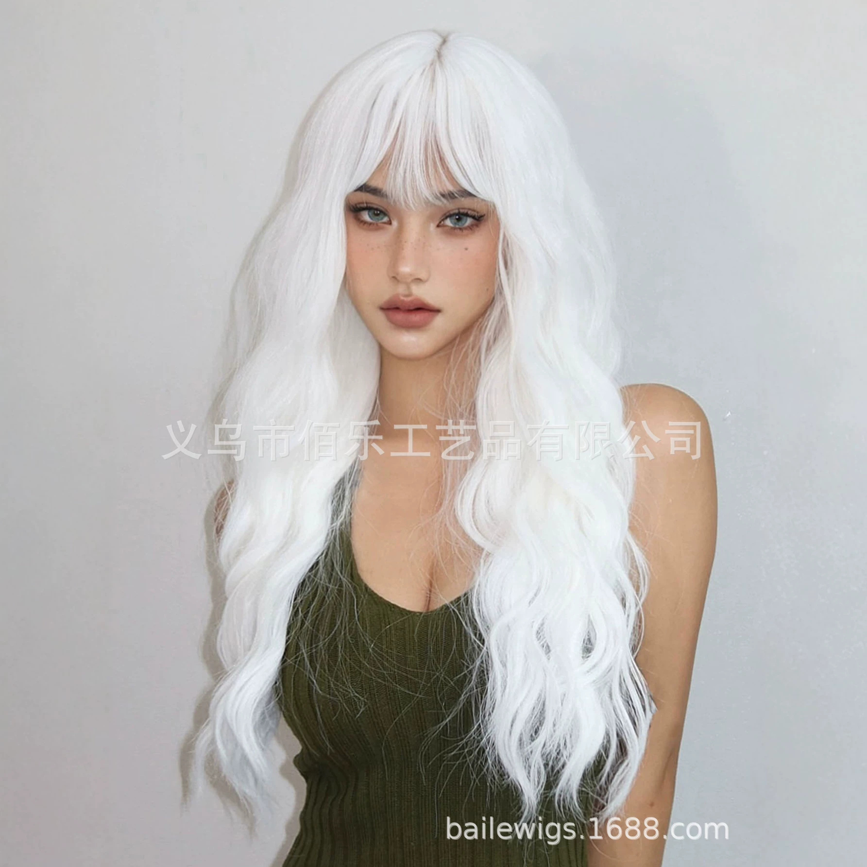 Pelucas blancas Halloween cos cubierta de cabello completo, rizos largos, fibra química cubierta de cabello de mujer pelucas transfronterizas al por mayor image 3