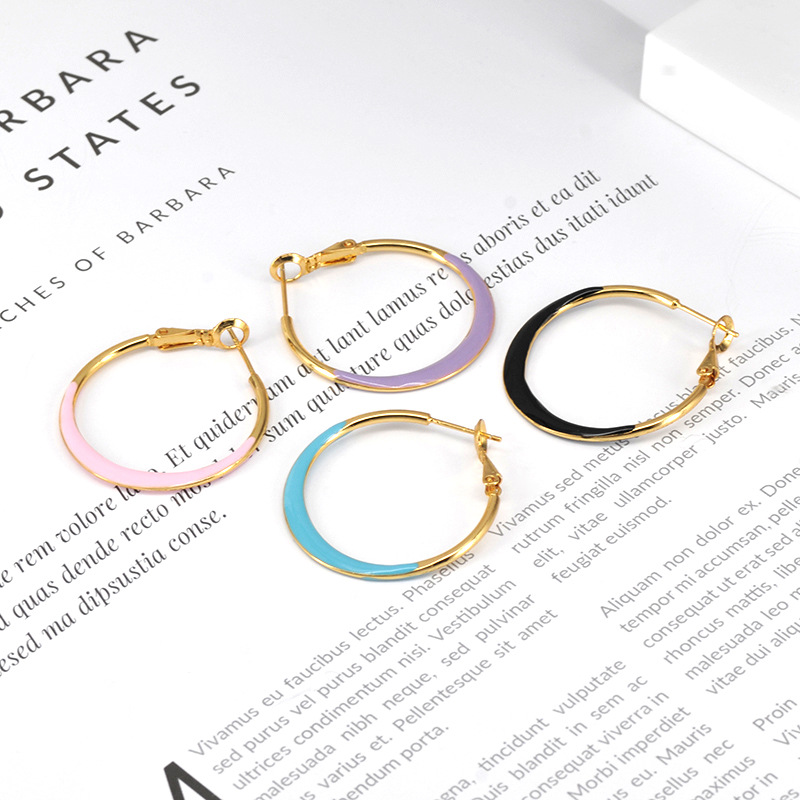 Simple Style Geometric Copper Hoop Earrings Enamel Copper Earrings