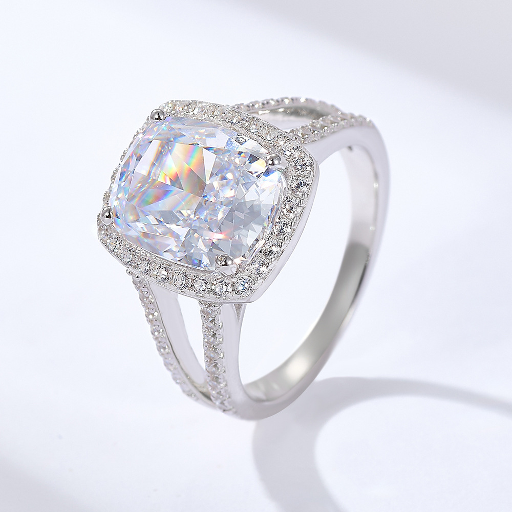 European and American Cross-Border Hot-Selling 925 Sterling Silver Super Flash Ice Flower Cut Zircon Ring for Women with Diamond Engagement and Wedding Ring