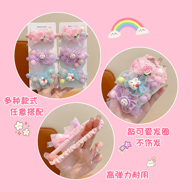 Niñas y niños escolares cuerdas de cabeza de alta elasticidad anillo de cabello lindos dibujos animados de color cuerdas de cabello de cabeza de bola de cola de caballo alta