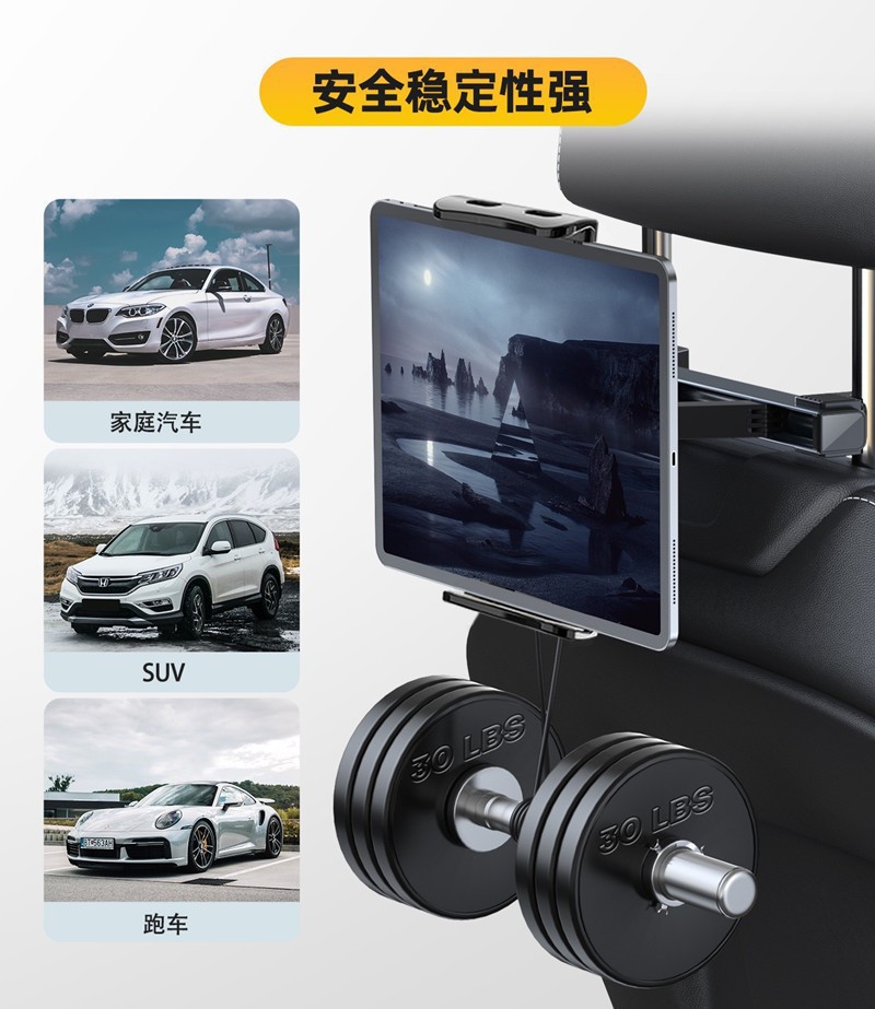 New Car Tablet Holder, Retractable Phone Holder for Car Back Seat, Rear Headrest Clip-On Type