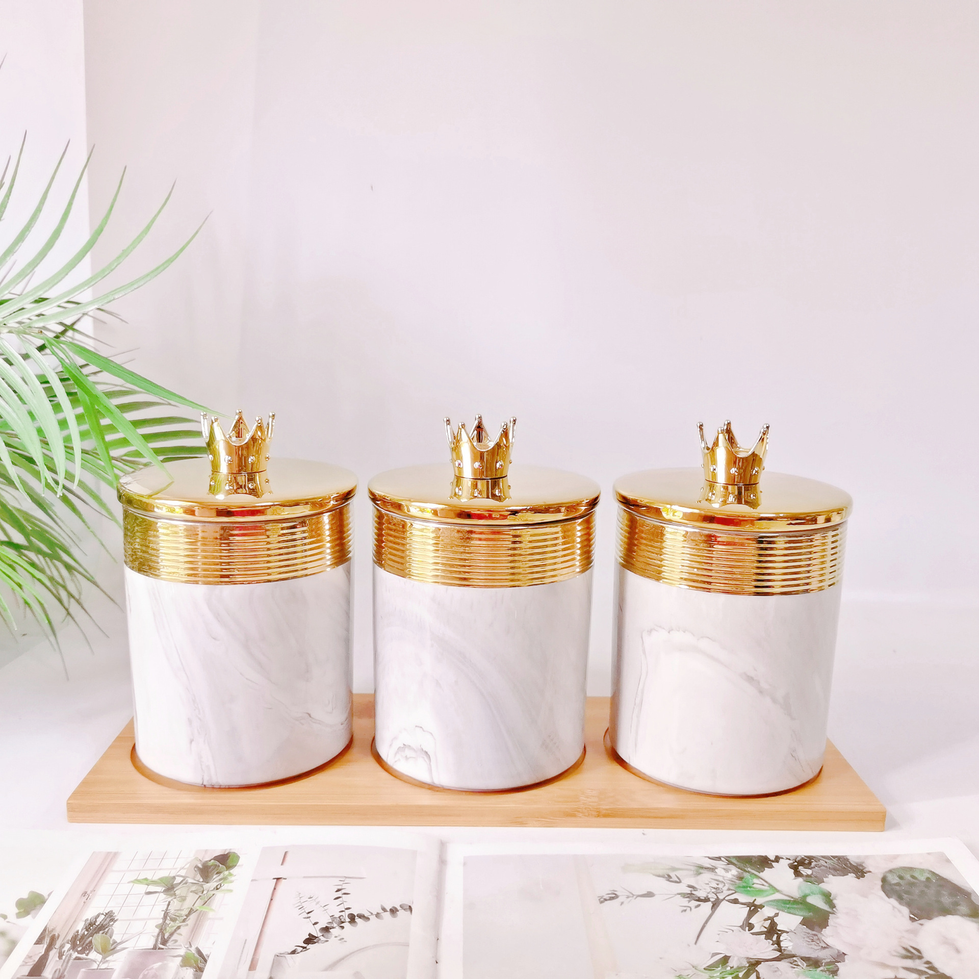 Medio Oriente exportación galvanoplastia sellado tarro cerámica de tres piezas de almacenamiento tarro cocina condimento tarro caramelo tarro café tarro