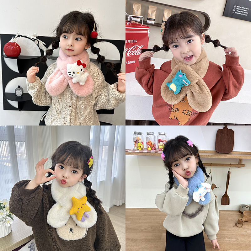 2023 New Year Children's Scarf Autumn and Winter Plush Parent-child Christmas Cute Thick Cartoon Rabbit Fur Baby Neck Gaiter