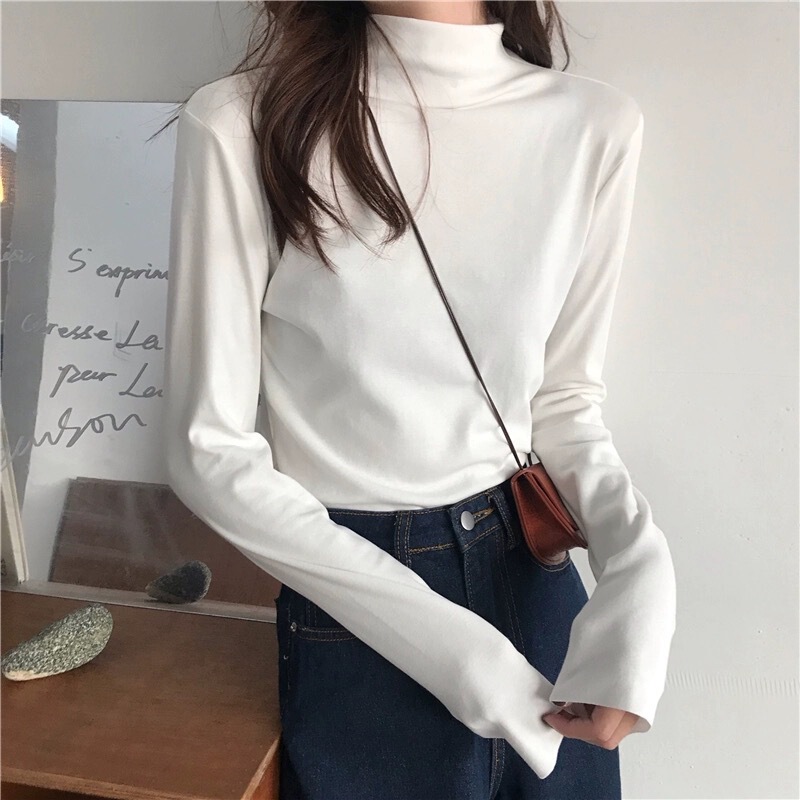 Long-Sleeve T-Shirt for Women, Autumn and Winter, Half-High Collar, Thermal Base Layer, Trendy Ins Style, Slim Fit, Warm Top