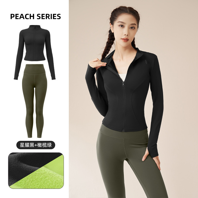 秋冬の厚いベルベットヨガ服セットの裸感が痩せている高弾防風保温フィットネススーツの女性|undefined