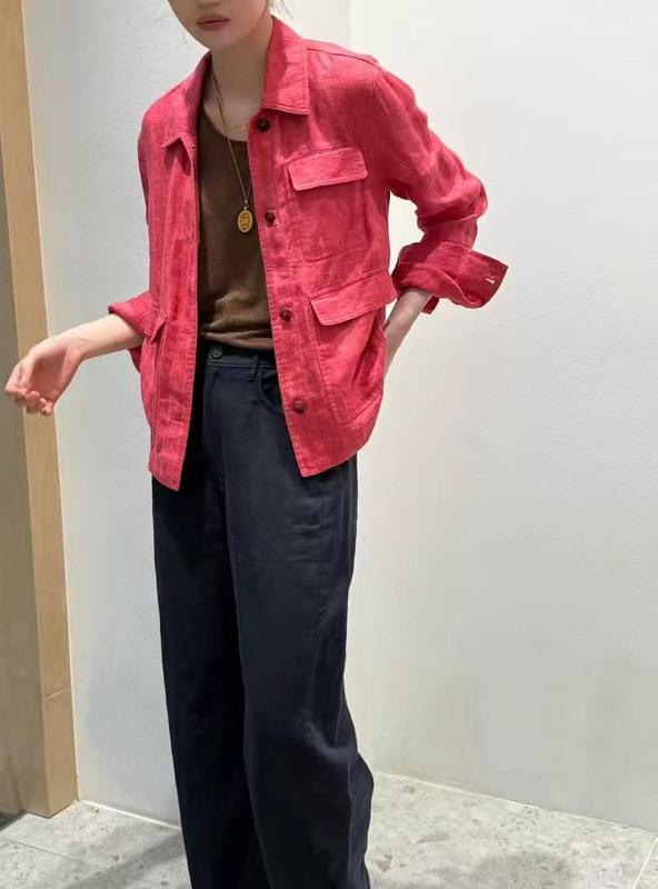 小众个性设计感高端美丽街头风格2025早秋人字纹亚麻夹克外套67|undefined