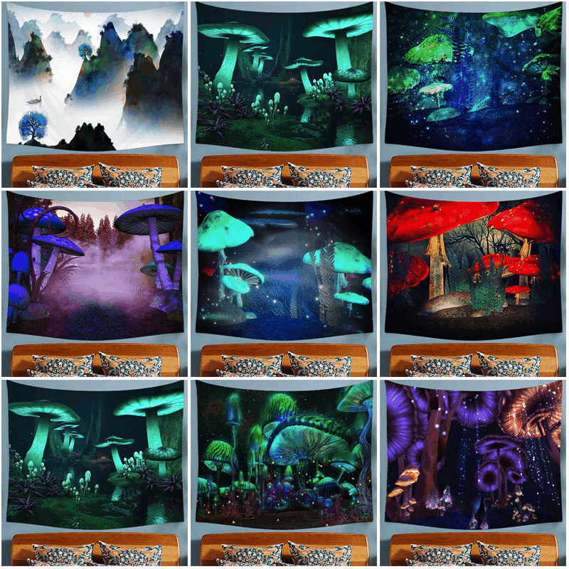 Super large background cloth, fantasy mushroom house, bedside bedroom, tapestry, wall cloth decoration, Nordic ins_voghion.com