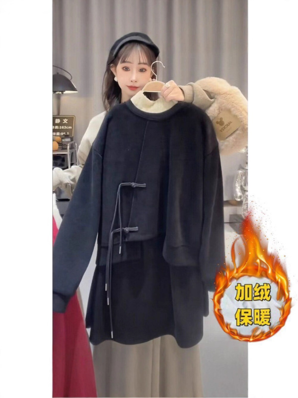 国风卫衣套装女加绒加厚秋冬新款甜美宽松休闲上衣半身裙两件套潮|undefined