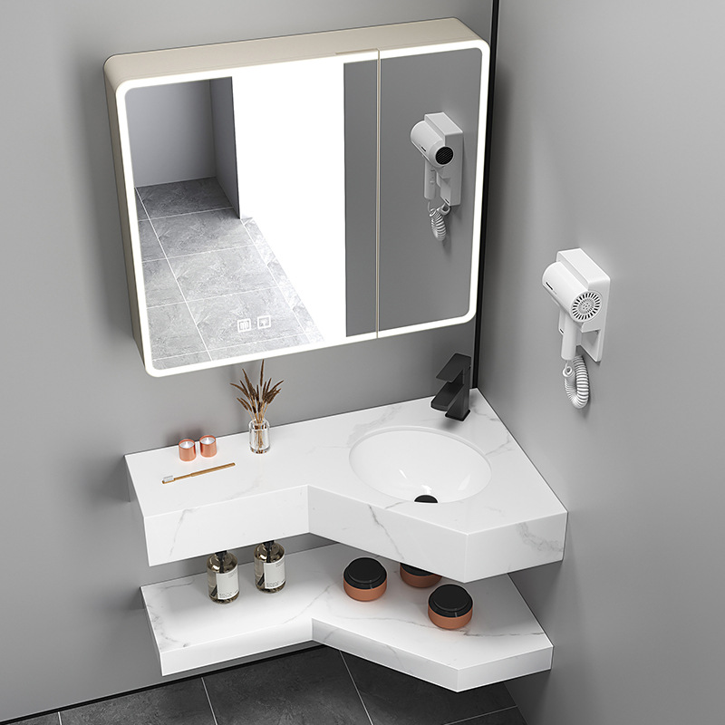 Triangle Washing Table Basin Small Apartment Corner Washing Basin Bathroom Wall-Hanging Extension Basin Rock Board Washing Table