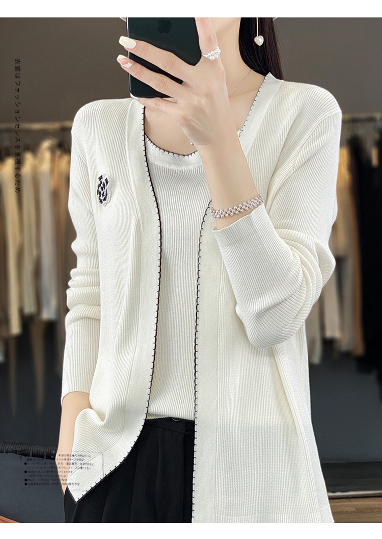 Damenbekleidung, neuer Herbst, V-Ausschnitt, Woll-Cardigan, lockere, modische Colorblock-Jacke mit Hosenträgern, zweiteiliges Set_voghion.com