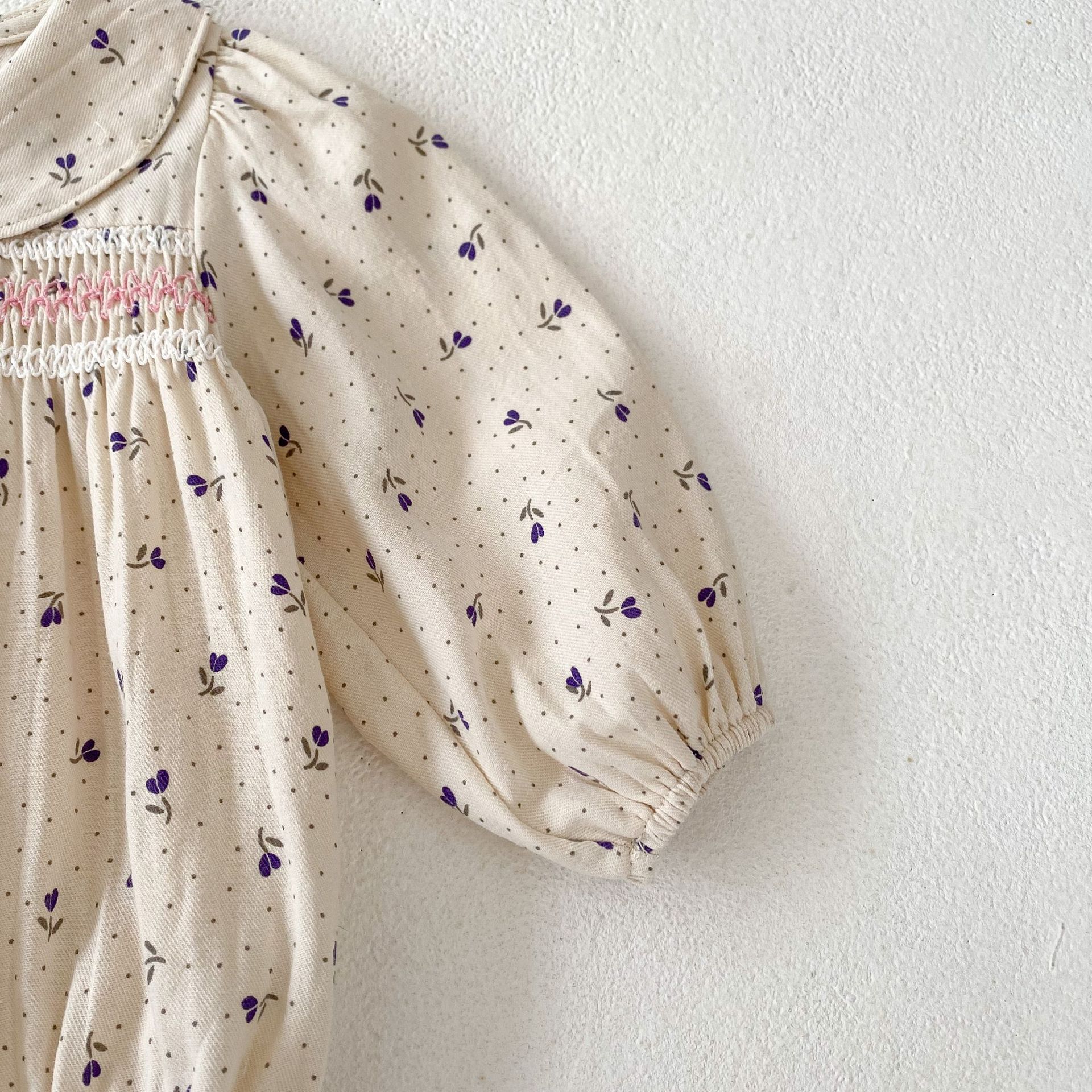 Cotton children's clothing 2024 autumn new item for infants and young girls, long sleeved khaki, wavelet dot flower_voghion.com