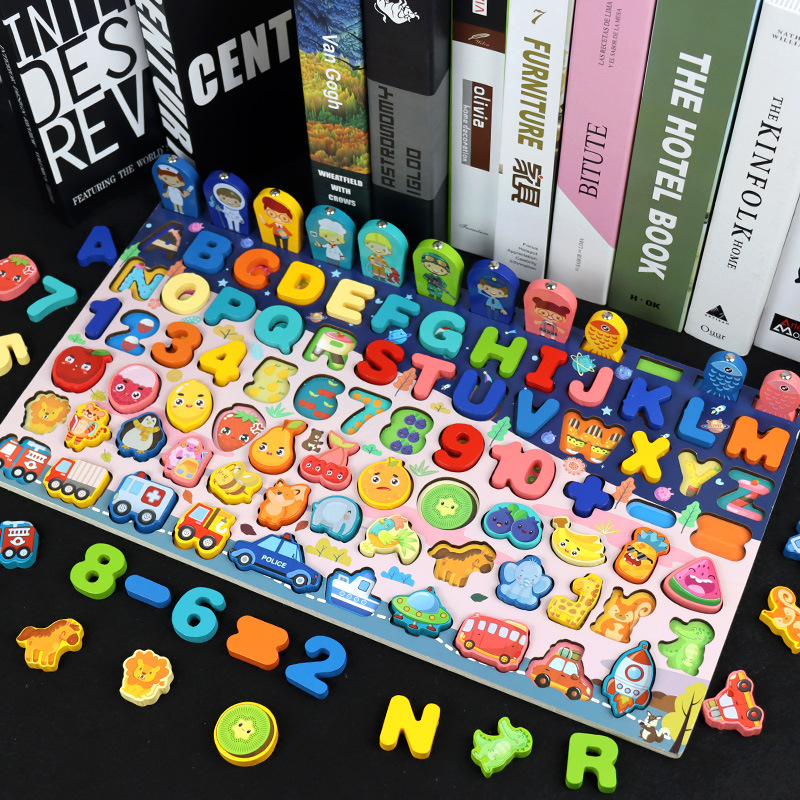 Tablero logarítmico de pesca magnética multifuncional, rompecabezas de madera de educación temprana para niños de jardín de infantes, rompecabezas de madera, juguete cognitivo con cuentas