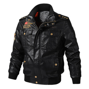 2024 autumn and winter new leather men's fleece-lined motorcycle leather jacket trendy youth baseball uniform embroidered leather jacket