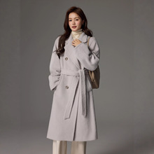 秘鲁进口时尚通勤苏力双面羊驼绒大衣女中长款毛呢外套一件代发