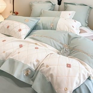 High-End Accessible Luxury 160-Count Long-Staple Cotton Four-Piece Set with Exquisite Embroider A-Grade Pure Cotton Quilt Cover Pure Cotton Fitted Bed Sheets Bedding