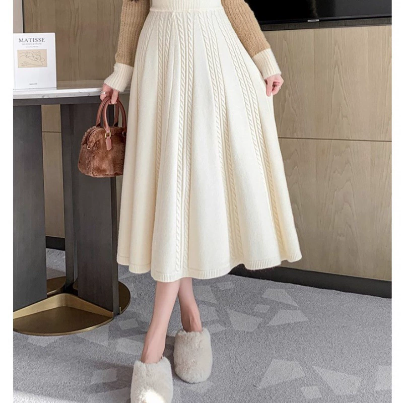 KANING Вязаная шерстяная юбка Юбка Юбка Женская Осень Зима Толстая серая юбка
