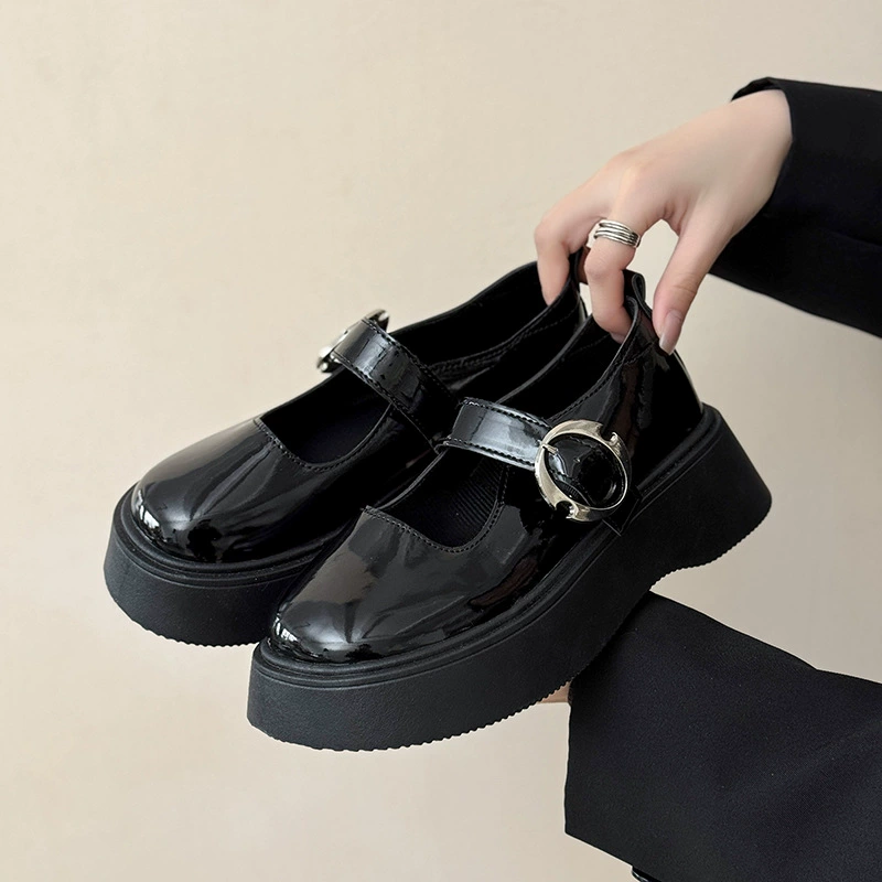 Женские туфли JK с круглым носком, весна 2025, на толстой платформе, маленькие кожаные туфли, универсальные студенческие туфли с пряжкой в ​​стиле Мэри Джейн